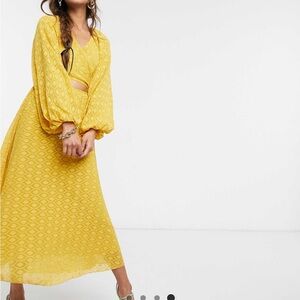 Yellow Maxi Dress with Balloon Sleeves